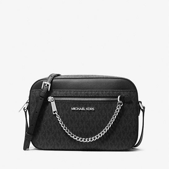 Michael Kors Bolso bandolera grande con logotipo Jet Set (Negro)