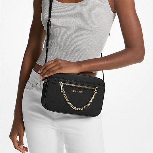 Michael Kors Bolso bandolera grande Jet Set de piel saffiano (Negro)
