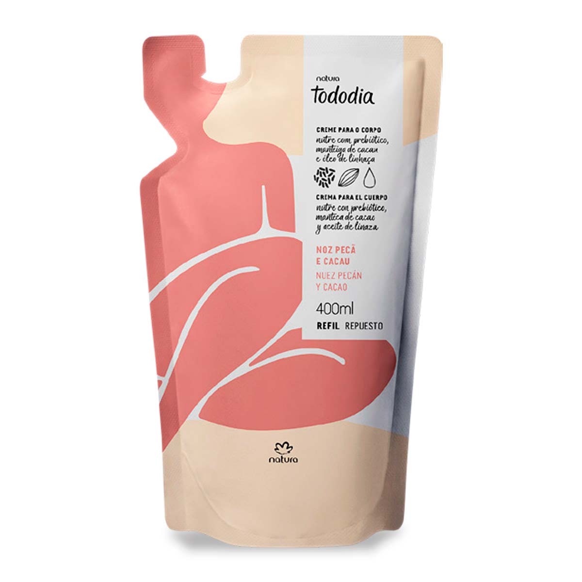 Crema nutritiva para el cuerpo Repuesto nuez pecán y cacao 400 ml Tododia